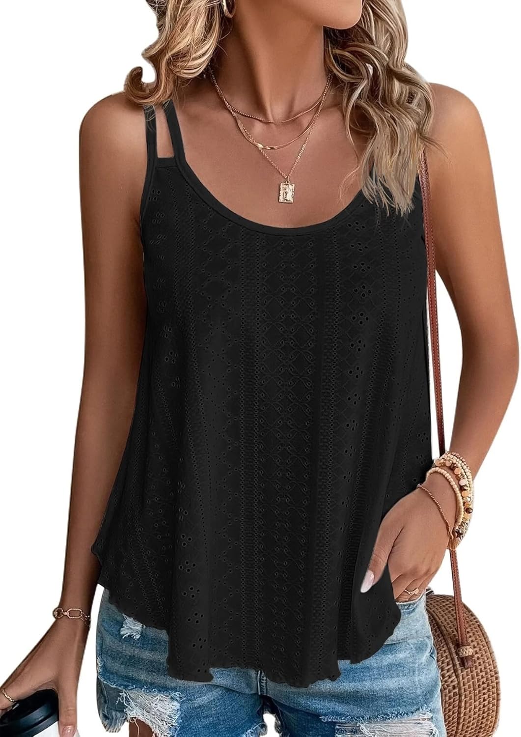 ATHMILE Women's Tank Tops Eyelet Embroidery Sleeve...