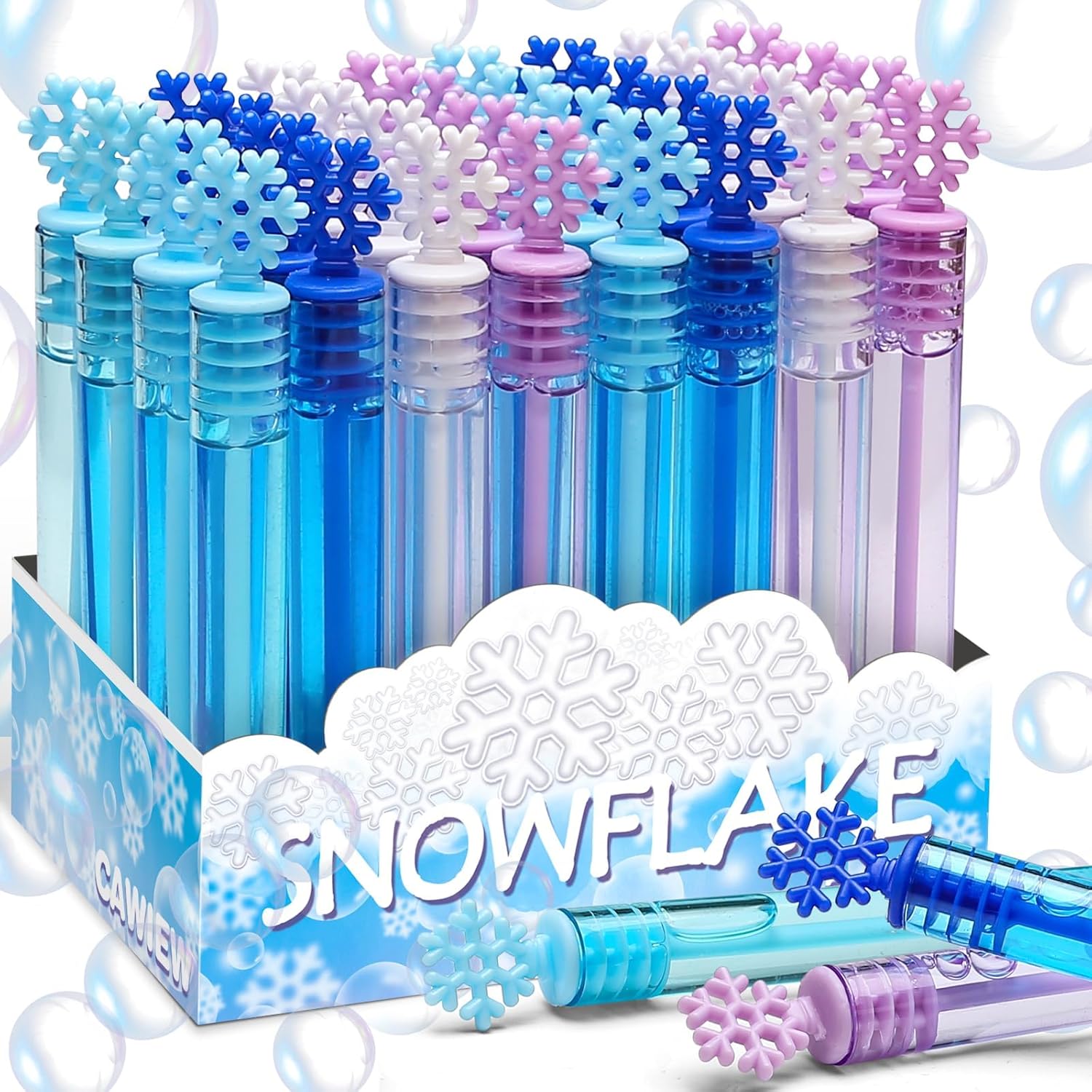 32 Pcs Frozen Snowflake Bubble Wand Bulk For Kids, 4 Color Mini Snowflake Party...