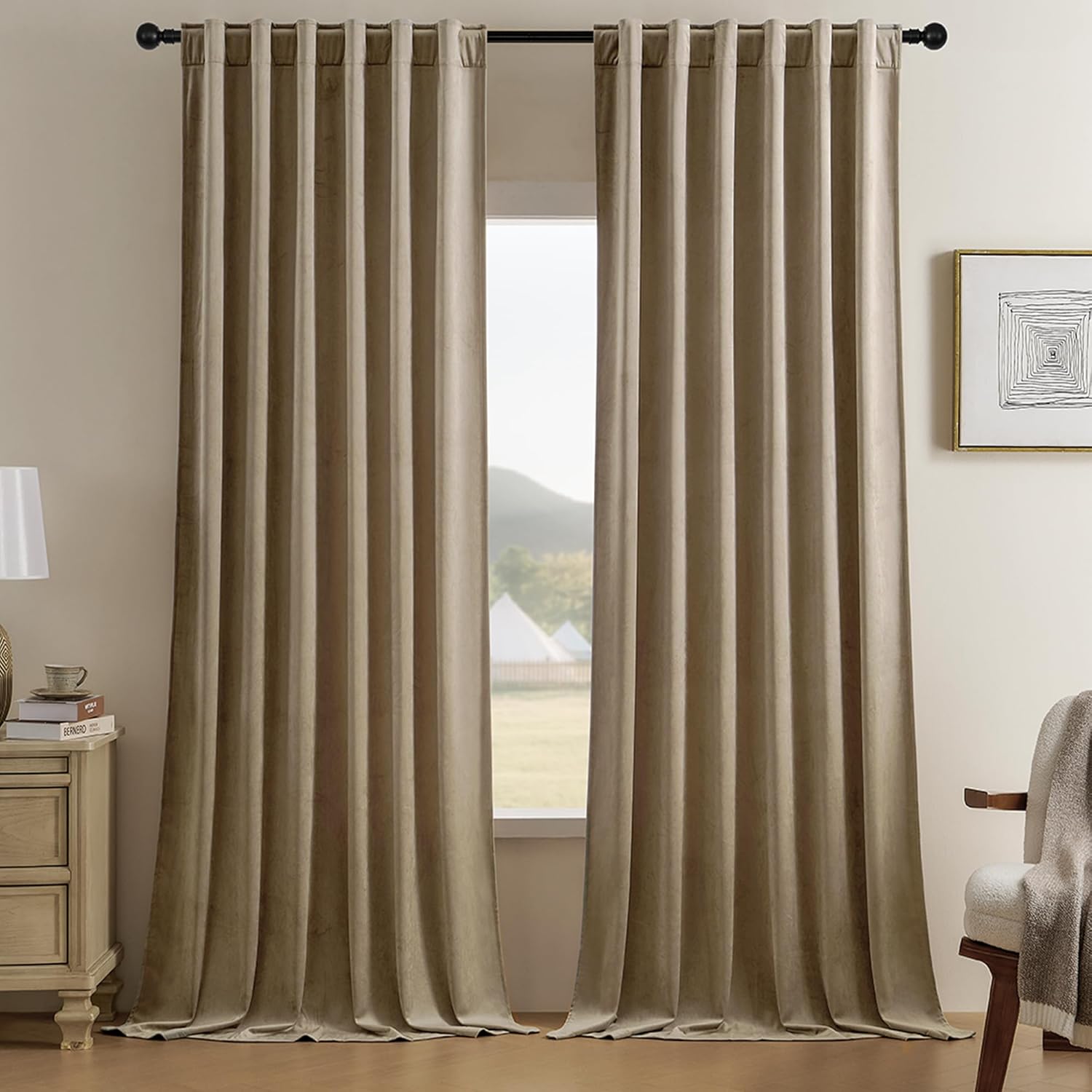 Timeper Taupe Velvet Curtains 120 inches 2 Panels, Light Blocking Curtains for B...