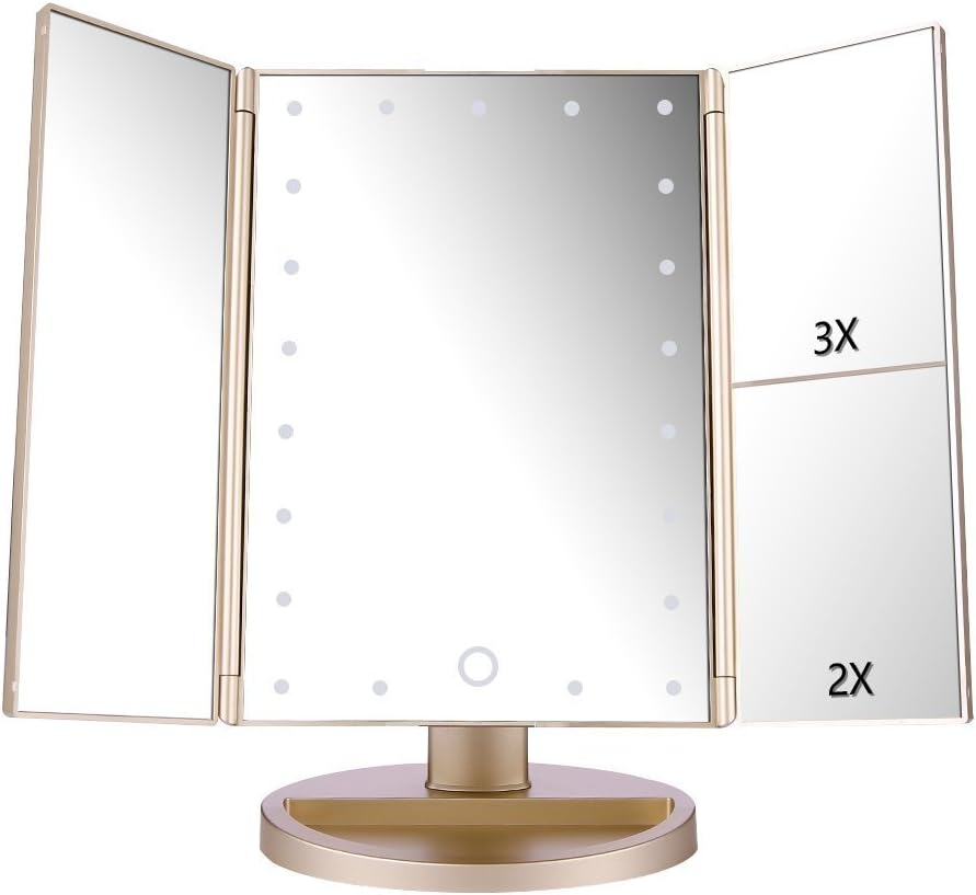 deweisn Lighted Vanity Makeup Mirror with 3X/2X/1X Magnification, 21 LED Lights...