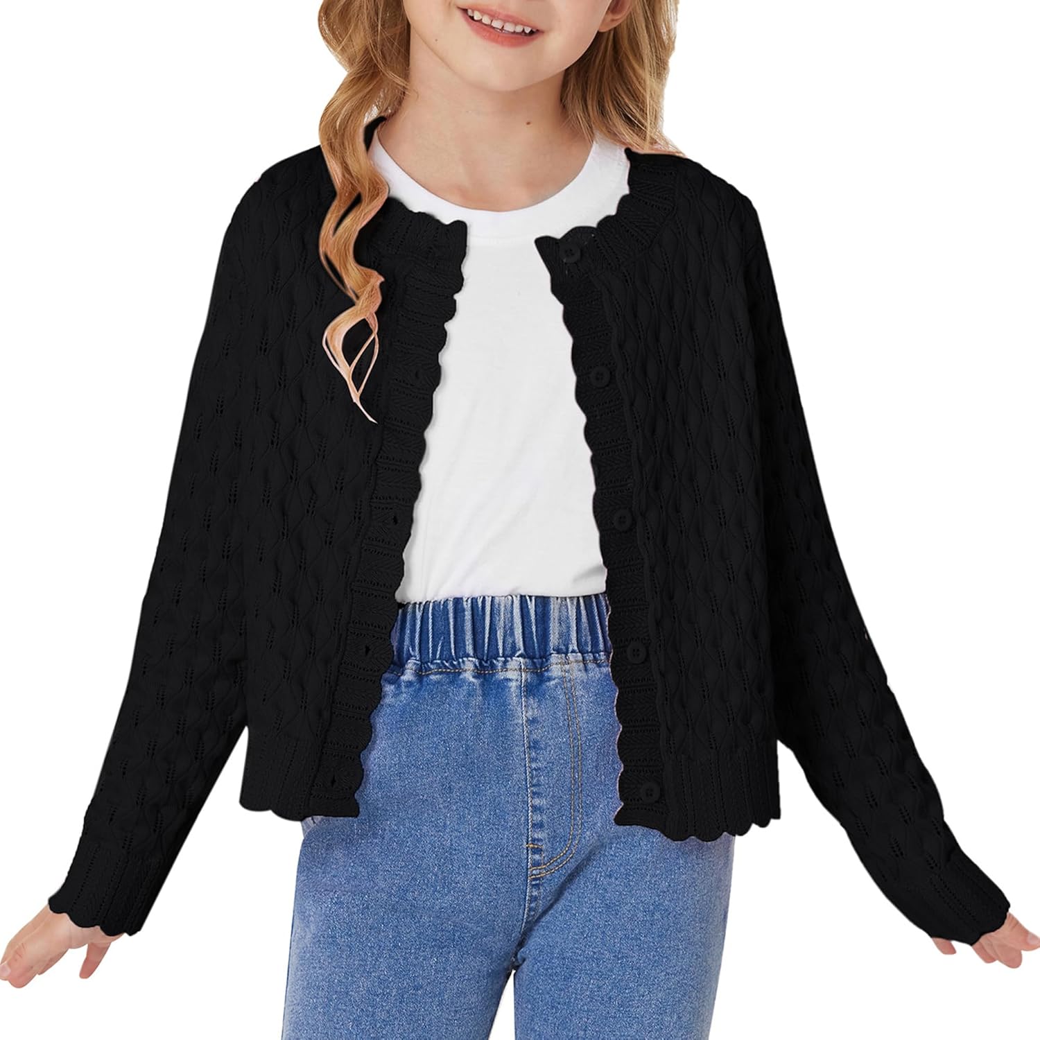 GRACE KARIN Girls Cropped Cardigan Sweaters Long Sleeve Cable Knit Button Front...