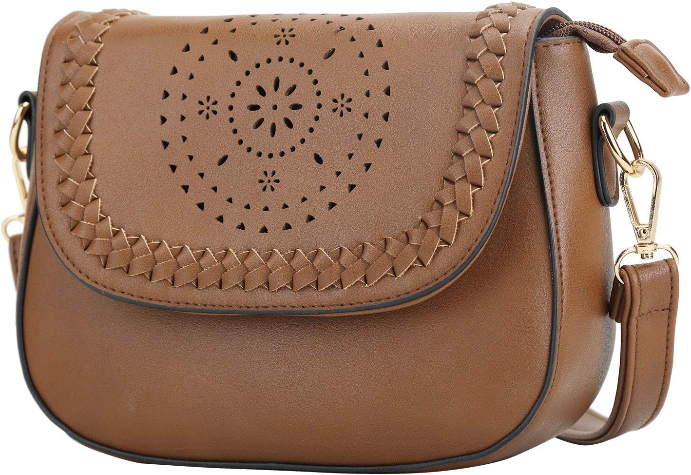 KKXIU Crossbody Bags for Women Hollow Purses with Adjustable Strap Brown
