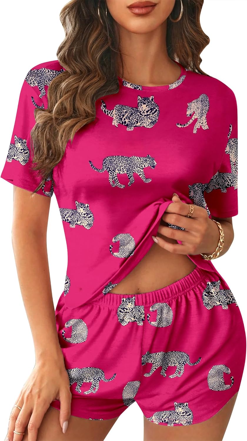 Ekouaer Women Pajama Set Short Sleeve Comfy Pjs Sets 2 Piece Lounge Set with Poc...