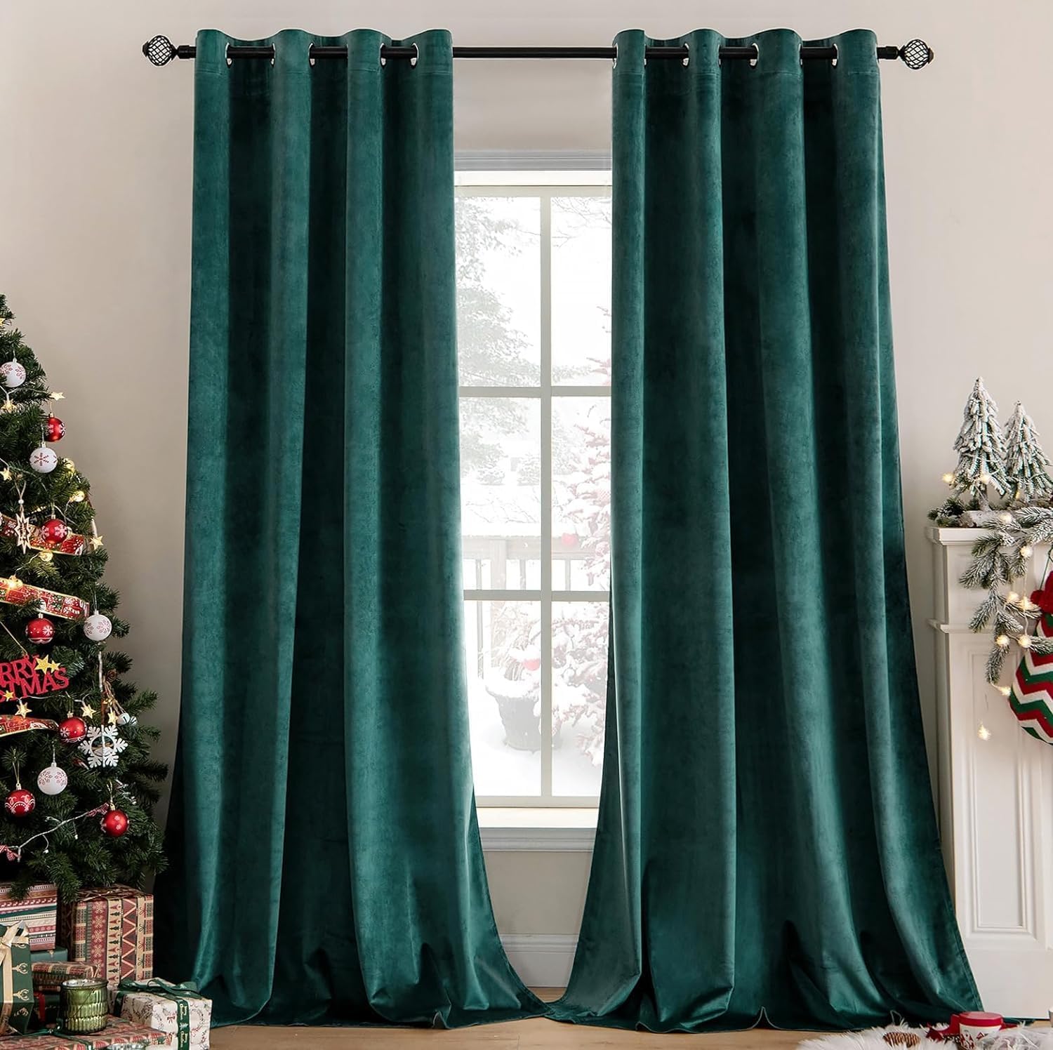 MIULEE Velvet Curtains Emerald Green Elegant Eyelet Curtains Thermal Insulated S...