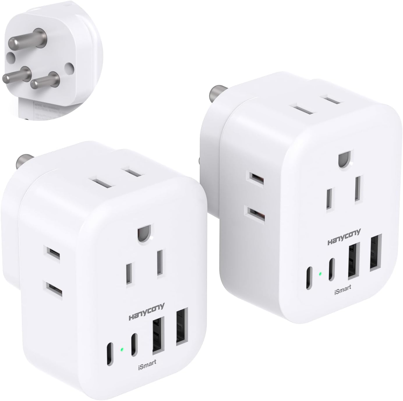 2 Pack US to India Plug Adapter, Type D Travel Plug Adapter with 4 Outlets 4 USB...
