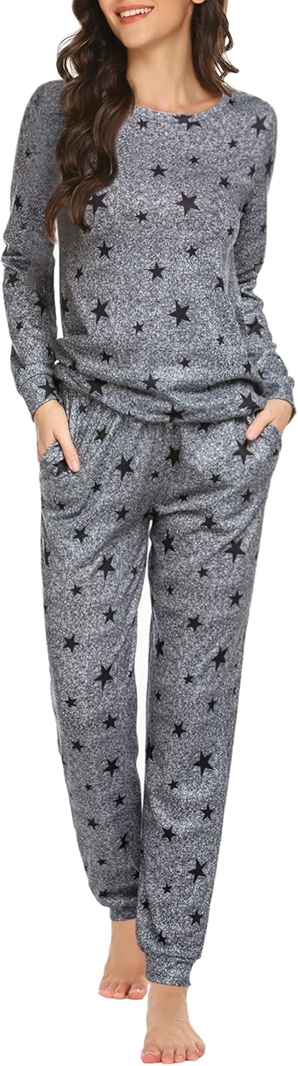 Ekouaer Womens Jogger Pajama Sets Long Sleeve Sleepwear Round Neck Nightwear Sof...