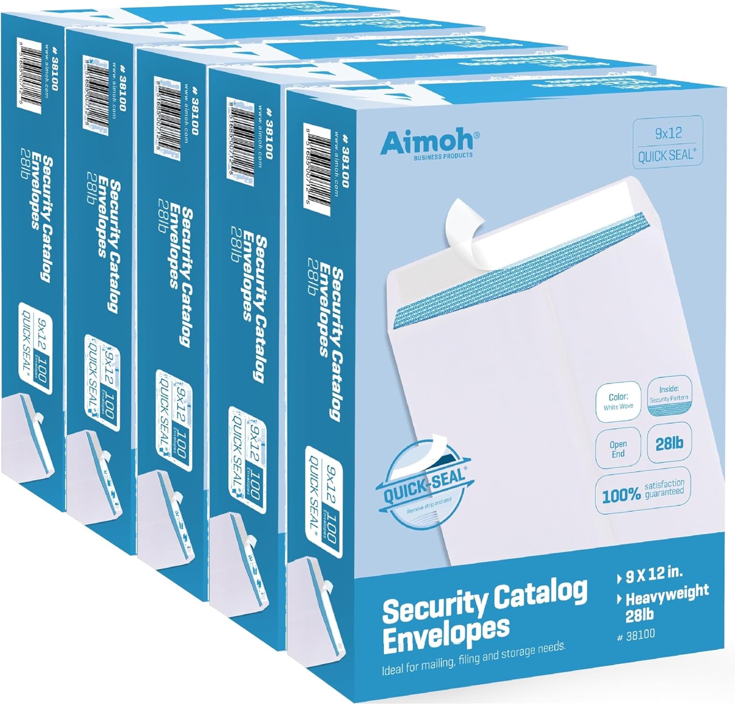 Aimoh 500 9x12 SELF Seal Security White Catalog Envelopes - 1 Case - 5 Packs - 5...