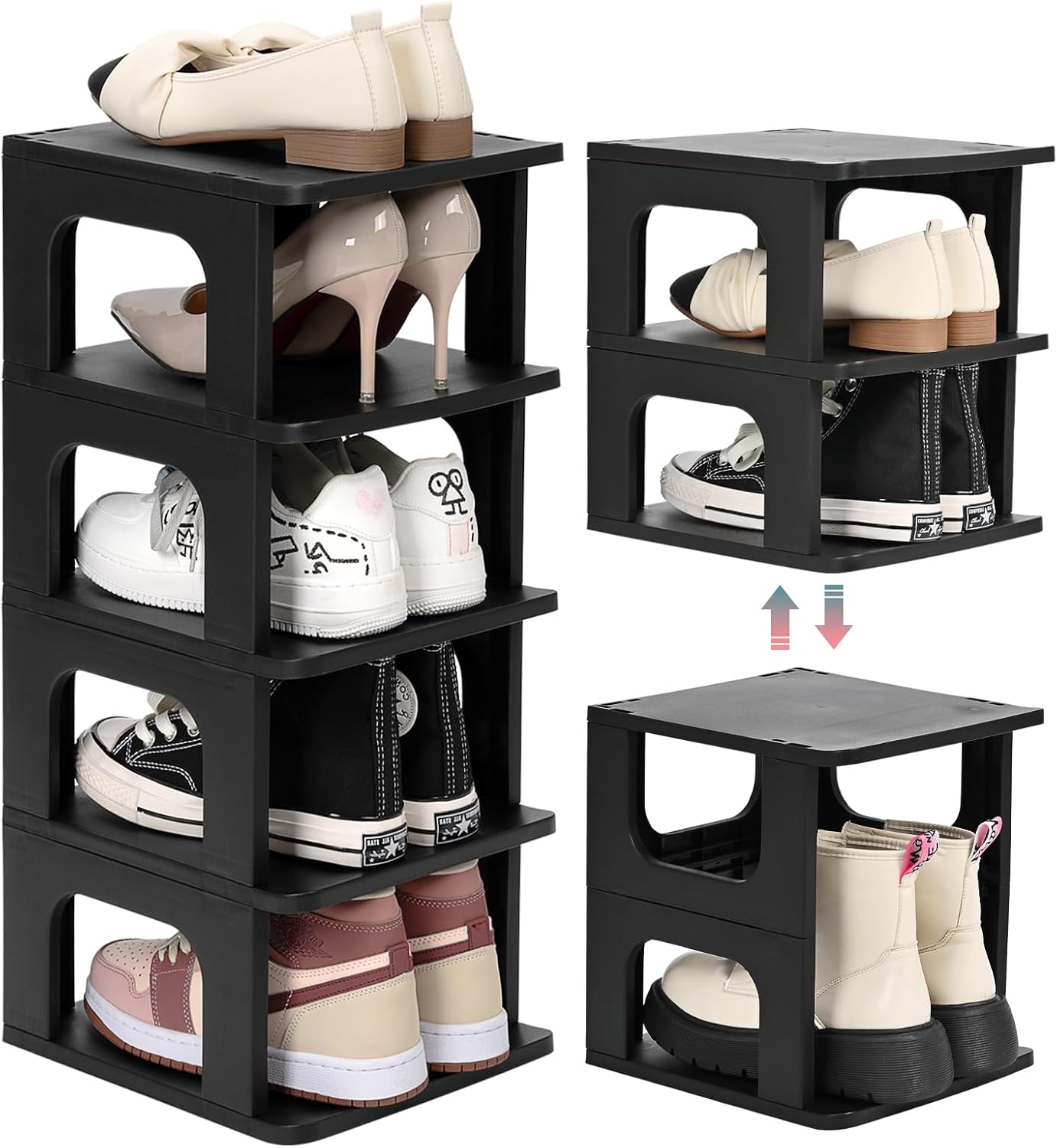 TRZZ 5-Tier Small Shoe Rack, Vertical Narrow Stackable Organizer with Removable...