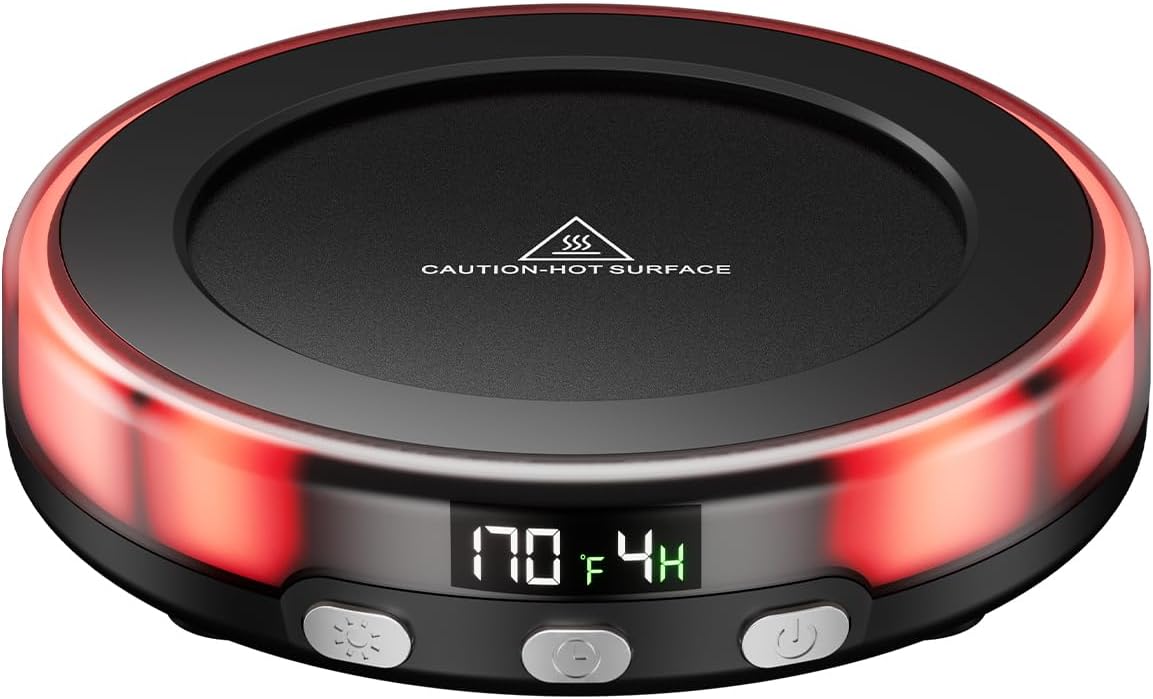 Gaiatop Coffee Mug Warmer for Desk, 3 Temp Settings, 2-9Hrs Timer, 3 Colorful Ro...