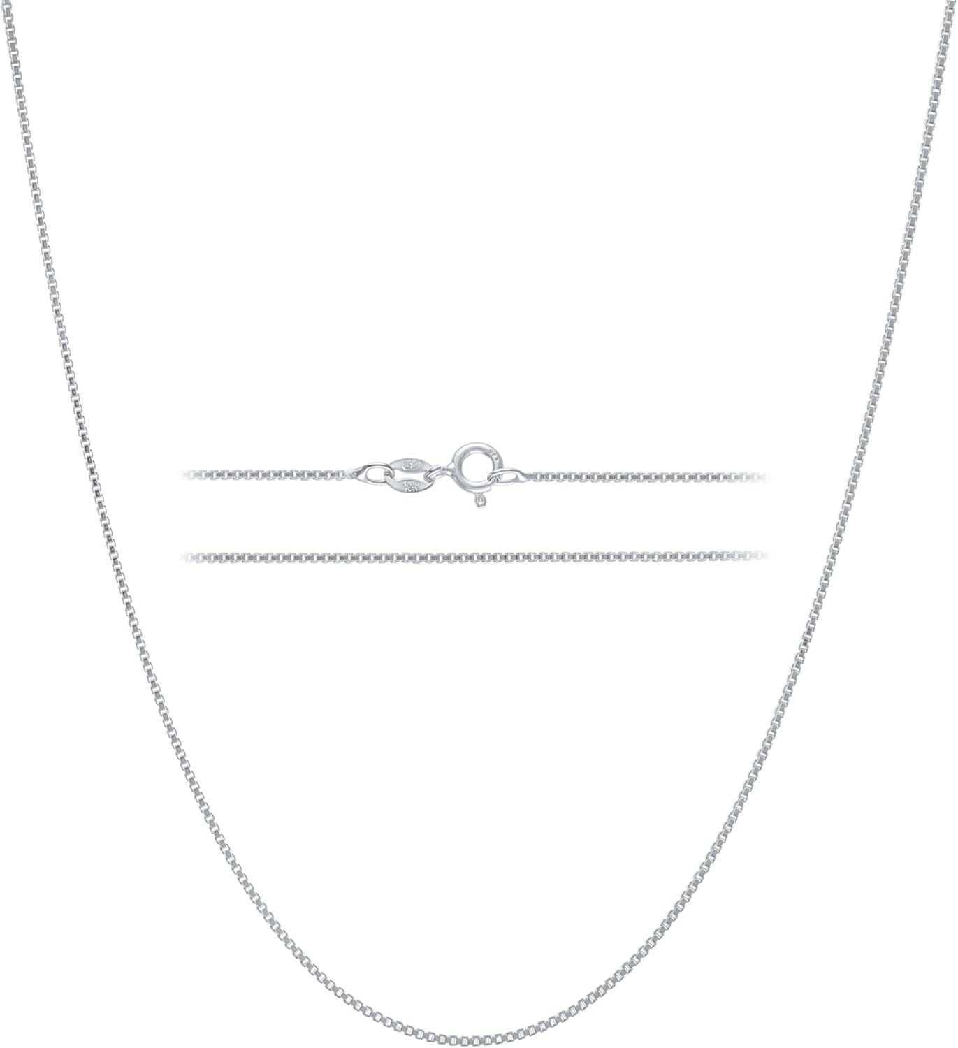 KISPER Sterling Silver Chain Necklace, Box Link - Thin, Dainty, 925 Sterling Sil...