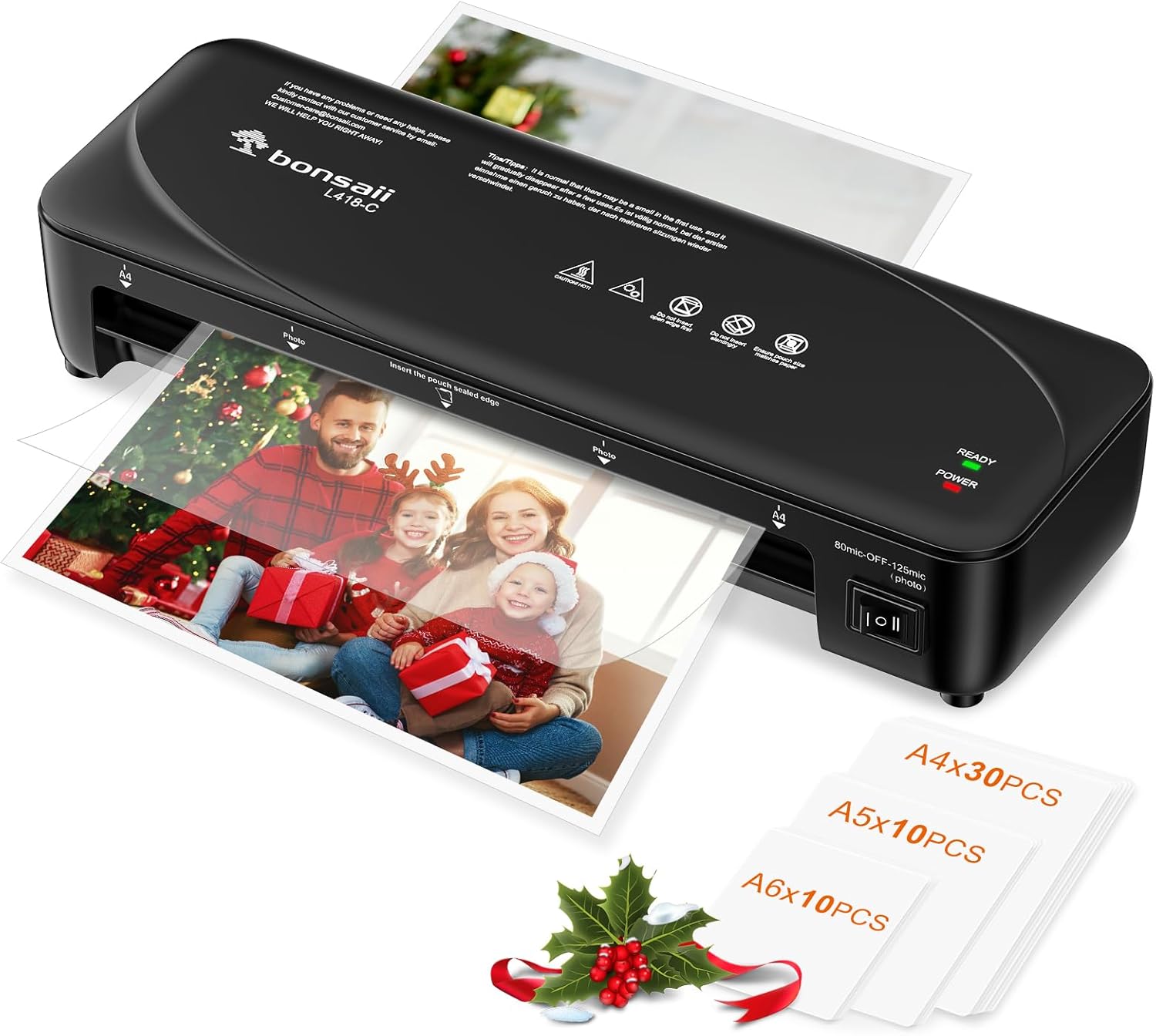 Bonsaii A4 Laminator Machine Set - Includes 50 Laminating Pouches (30x A4, 10x A...