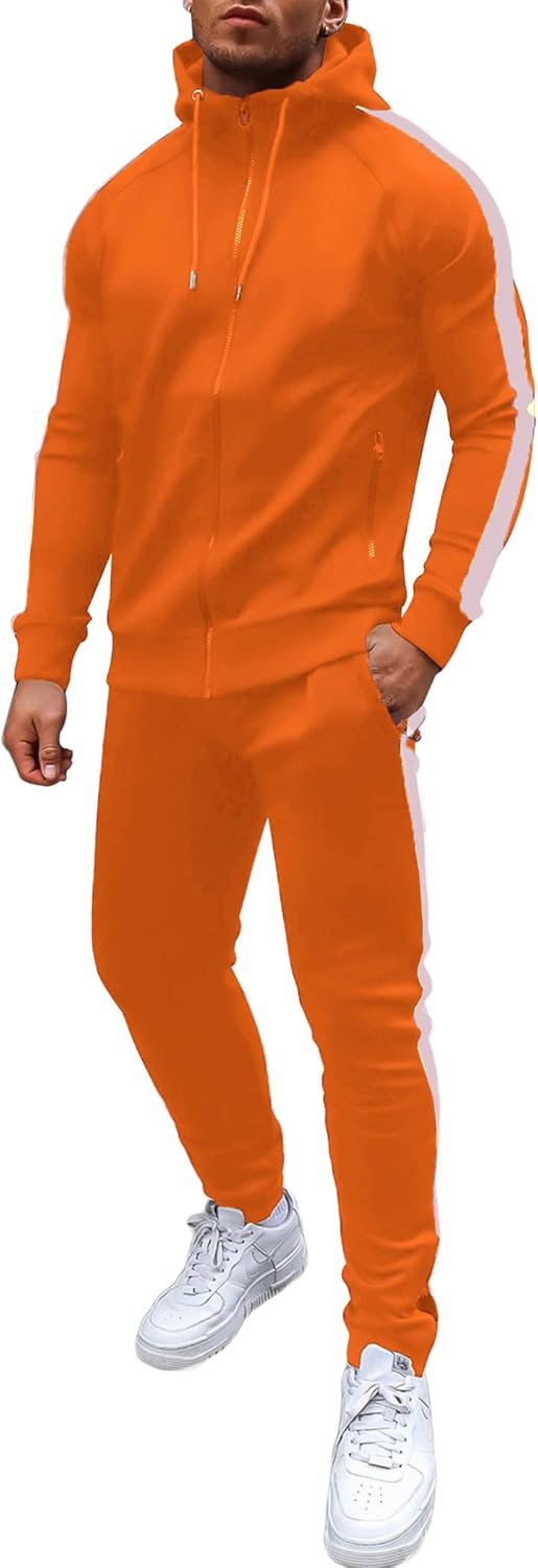 COOFANDY Tracksuit Mens with Zipper Pockets Full Zip Hoodie Sweatsuit 2 Pieces R...