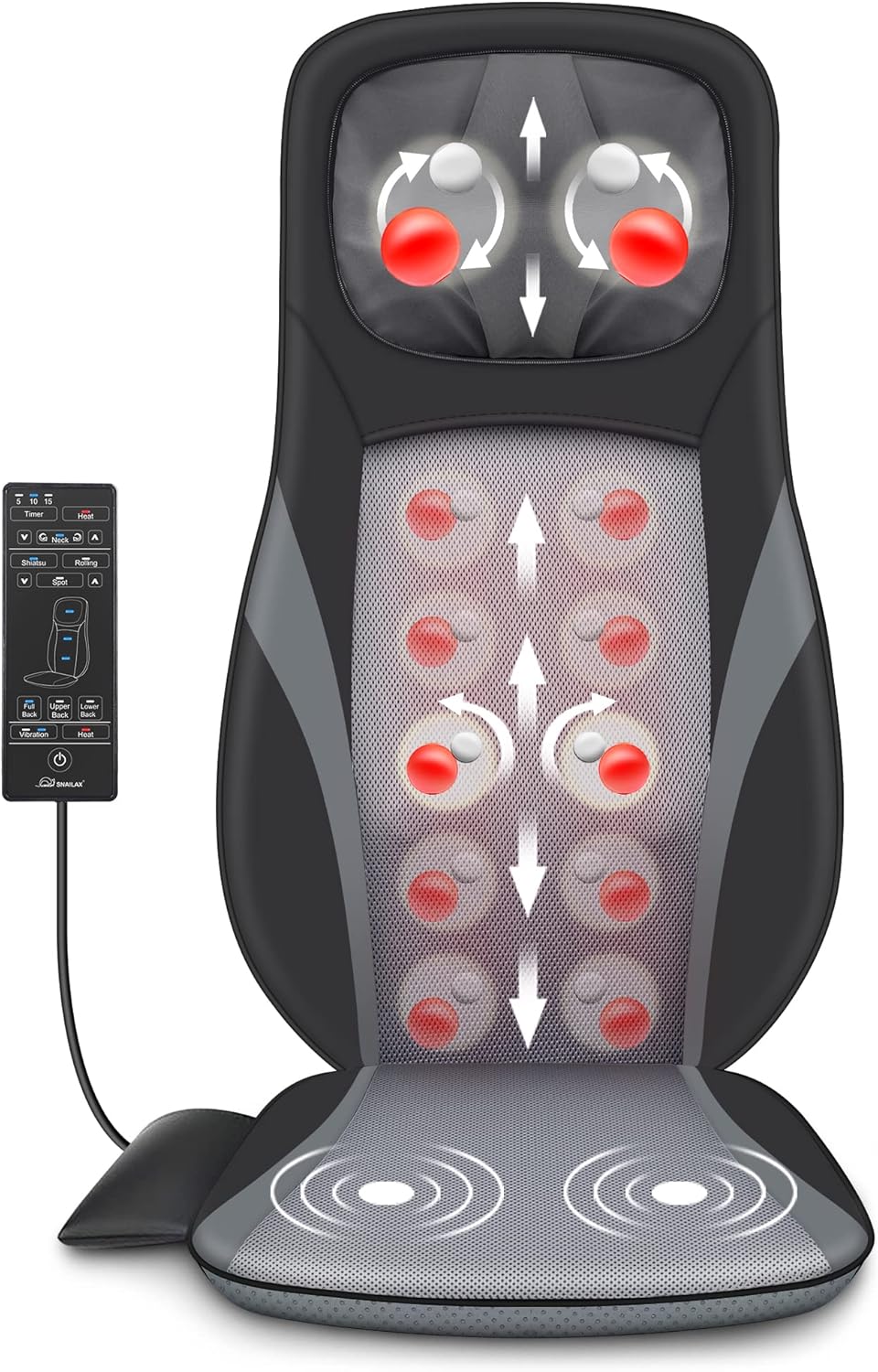 Snailax Shiatsu Back Massager with Heat -Deep Kneading Massage Chair Pad with Ad...