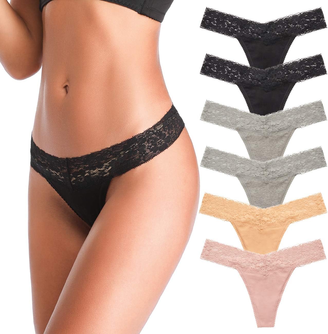 ANNYISON Women's Thongs, T Back Low Waist See Through Panties Cotton Seamless La...