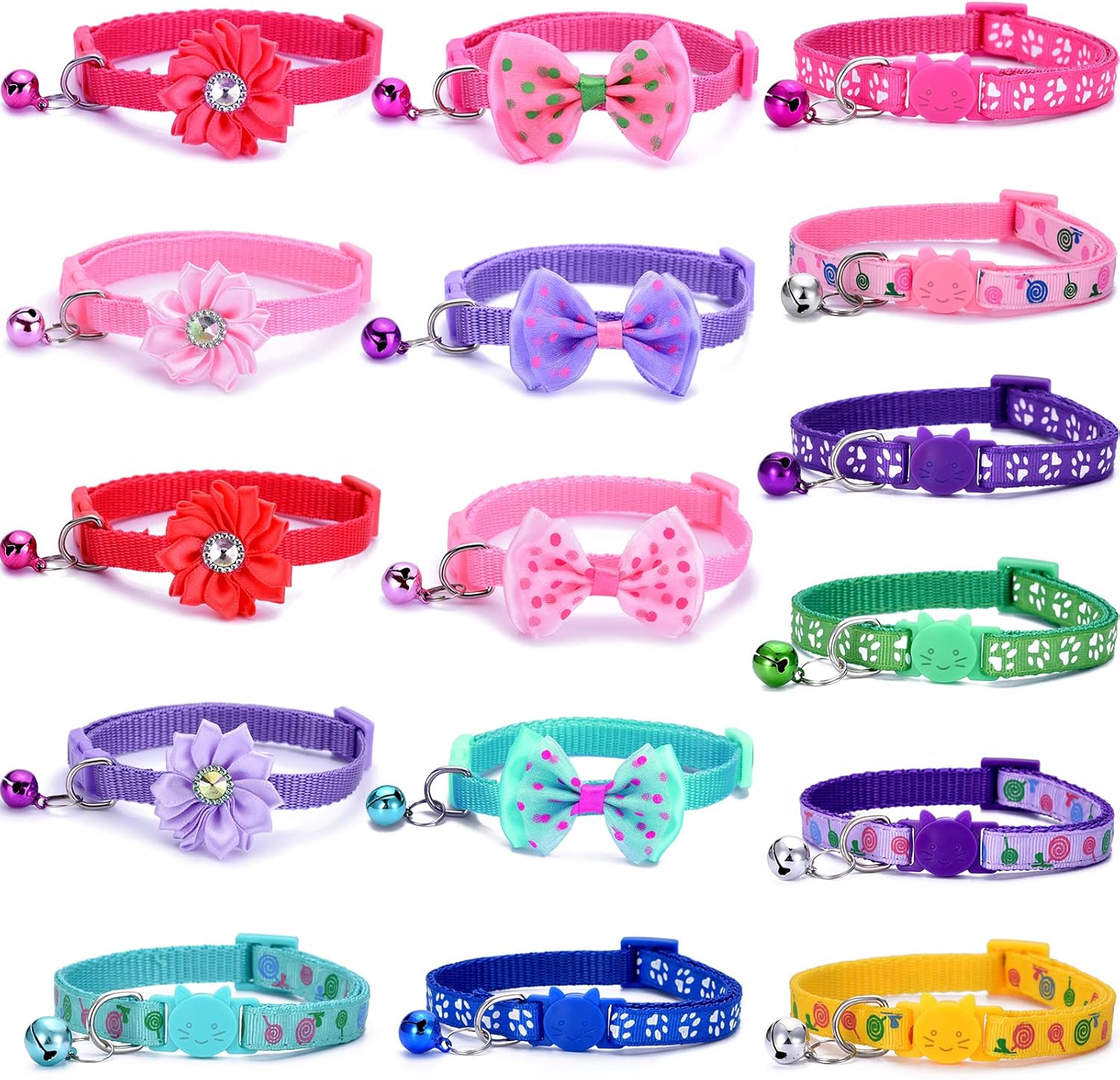 16 PCS Cute Cat Collars Breakaway with Bell for Boy Cats and Girl Cats Gifts #1-...
