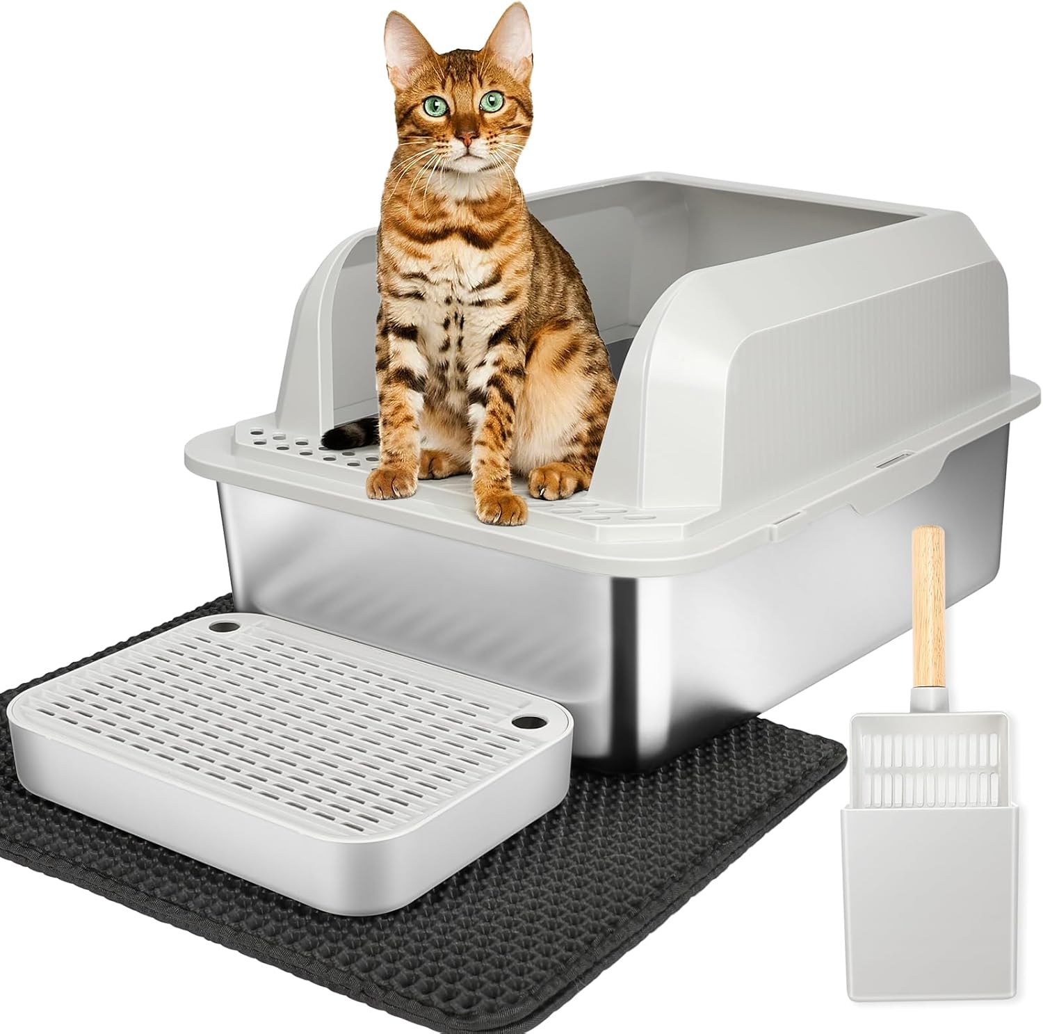 Vivifying Stainless Steel Litter Box, Easy to Clean and Odour-Resistant Metal Ca...