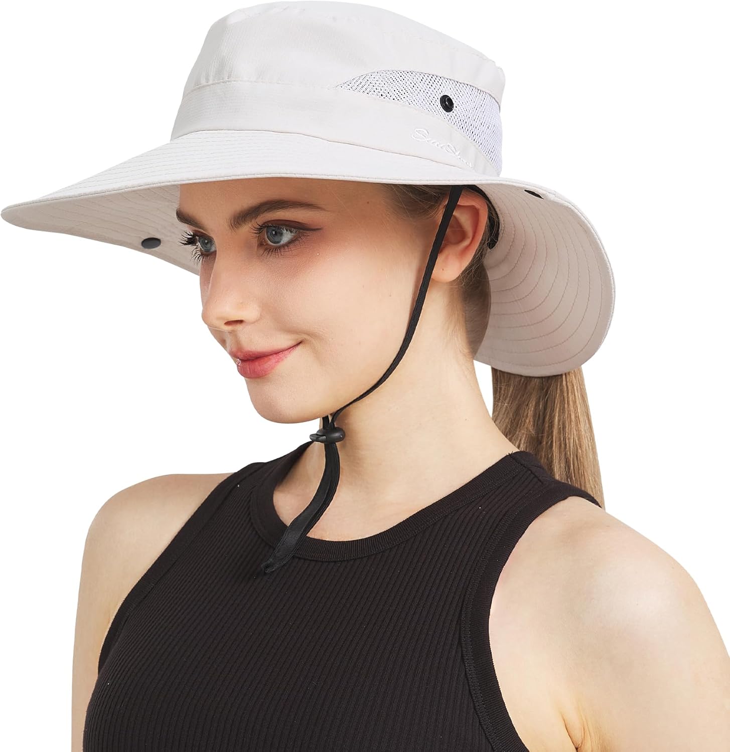 NPJY Sun Hat Womens Men 3” Wide Brim UPF 50+ Fishing Beach Bucket Hats Beige (Po...