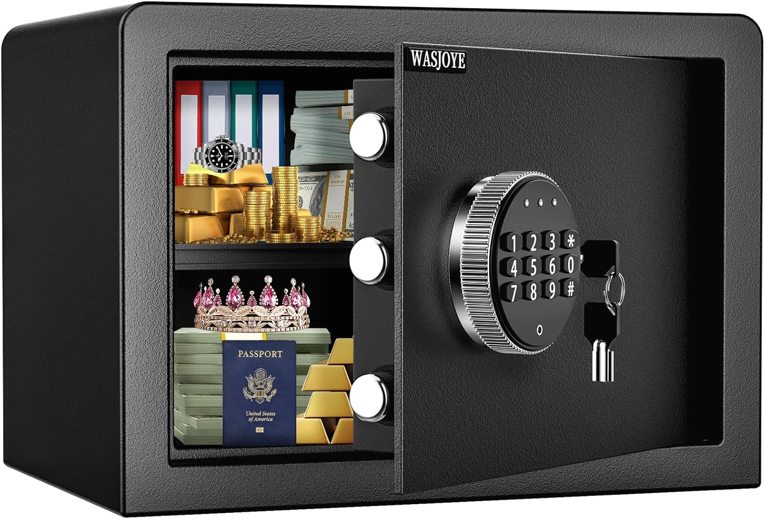 WASJOYE Safe Box, Money Safe Lock Box with Electronic Digital Keypad, Cabinet Se...