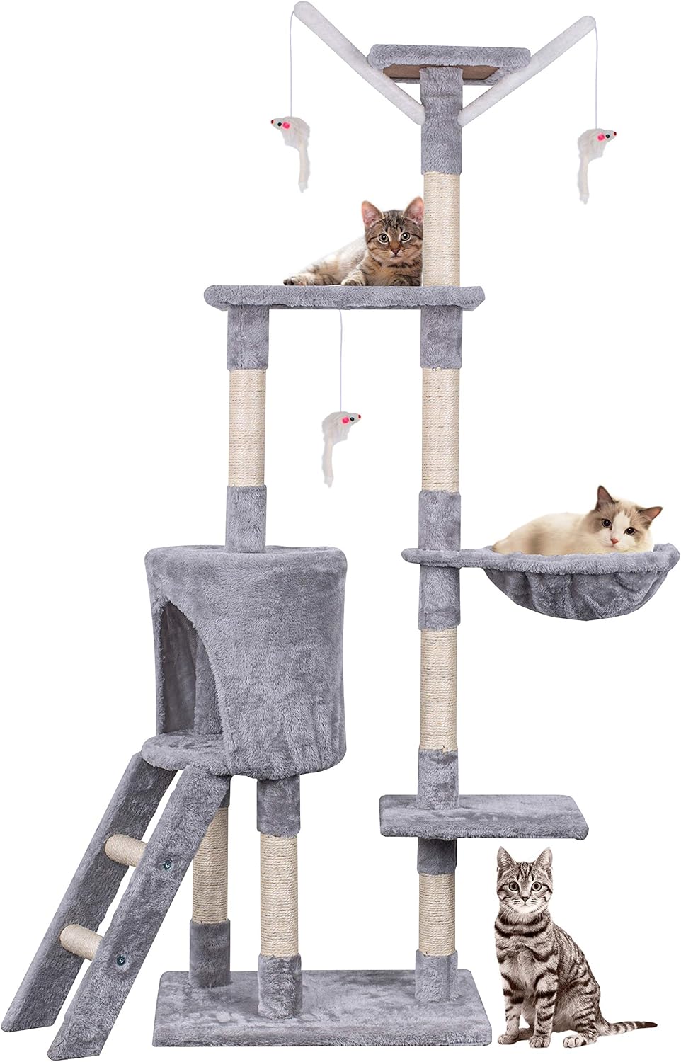 Cat Tree, 145cm Cat Scratch Posts Multi-Level Stab...