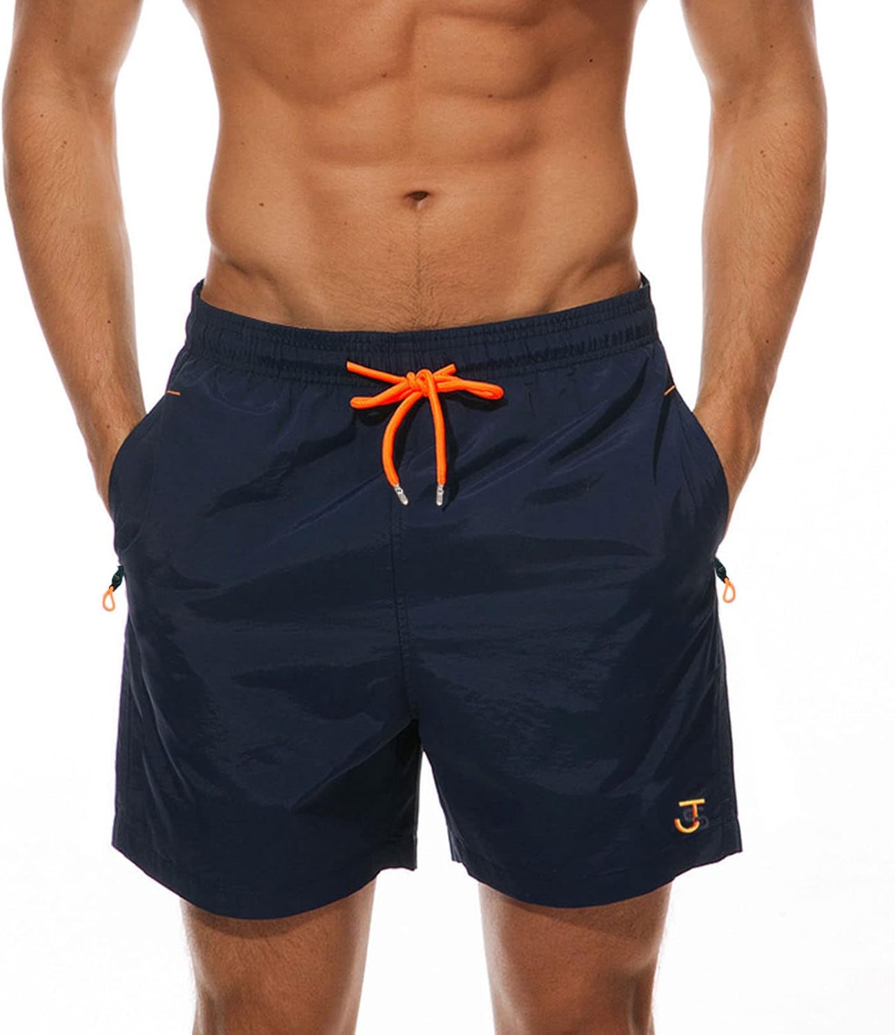 JustSun Mens Swim Shorts with Zip Pockets Mesh Lining Quick Dry Waterproof Swim...