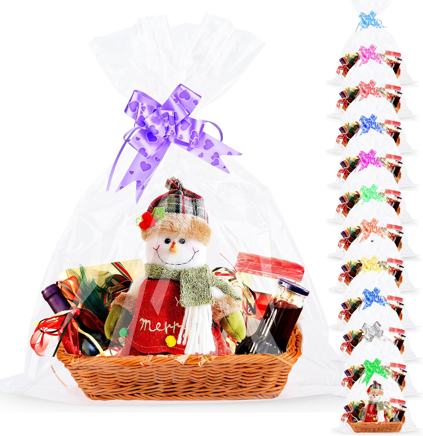 12Pcs Large Cellophane Bags with Pull Bows, AGOBUHE 20.5 x 27.6 Inches Cellophan...