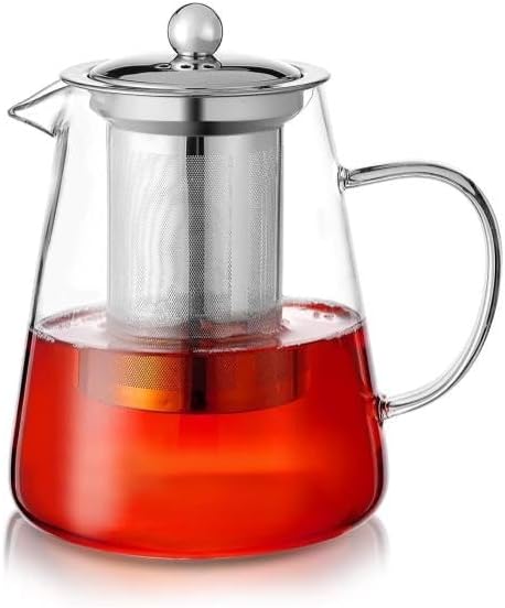 PluieSoleil Clear Glass Teapot with Infuser, Round Shape Infuser Tea Pot, Heat-R...