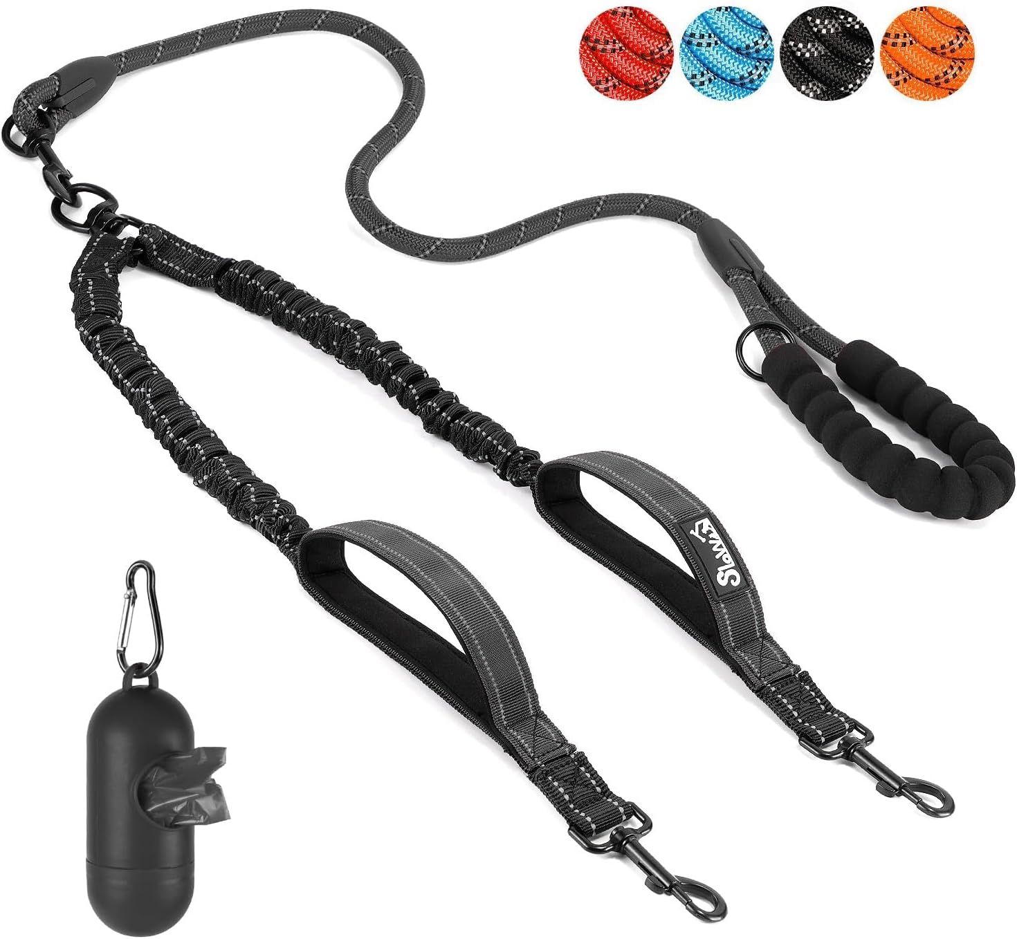 Eyein Double Dog Leash No Tangle - 360° Swivel Heavy Duty Reflective Lead with T...