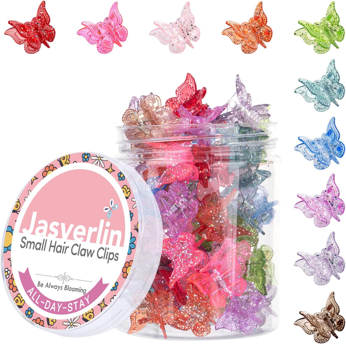 JASVERLIN Glitter Small Butterfly Hair Clips, Sparkly Colorful Hair Accessories...