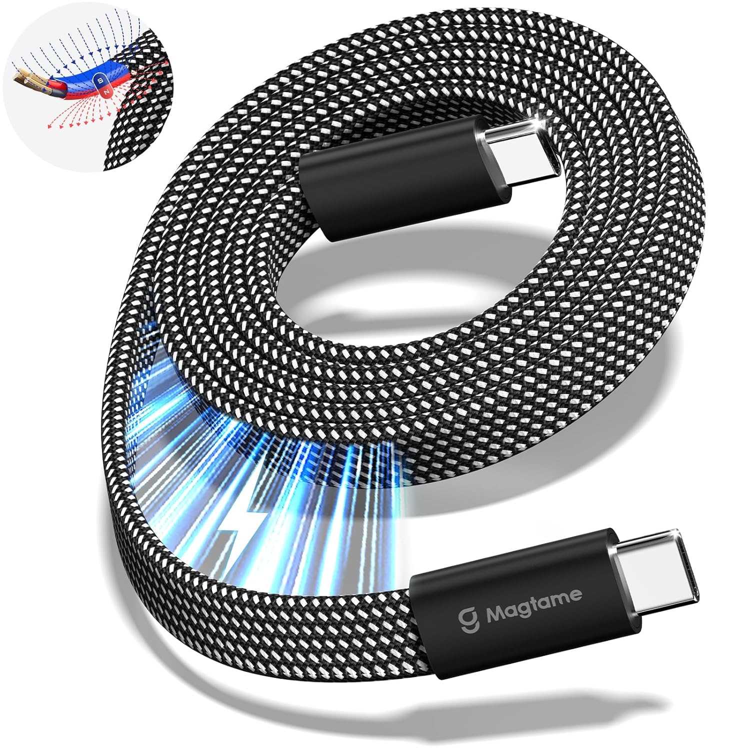 Magtame Flat 240W Magnetic USB C to USB C Cable, 1.5M 5A Nylon Braided Fast Char...