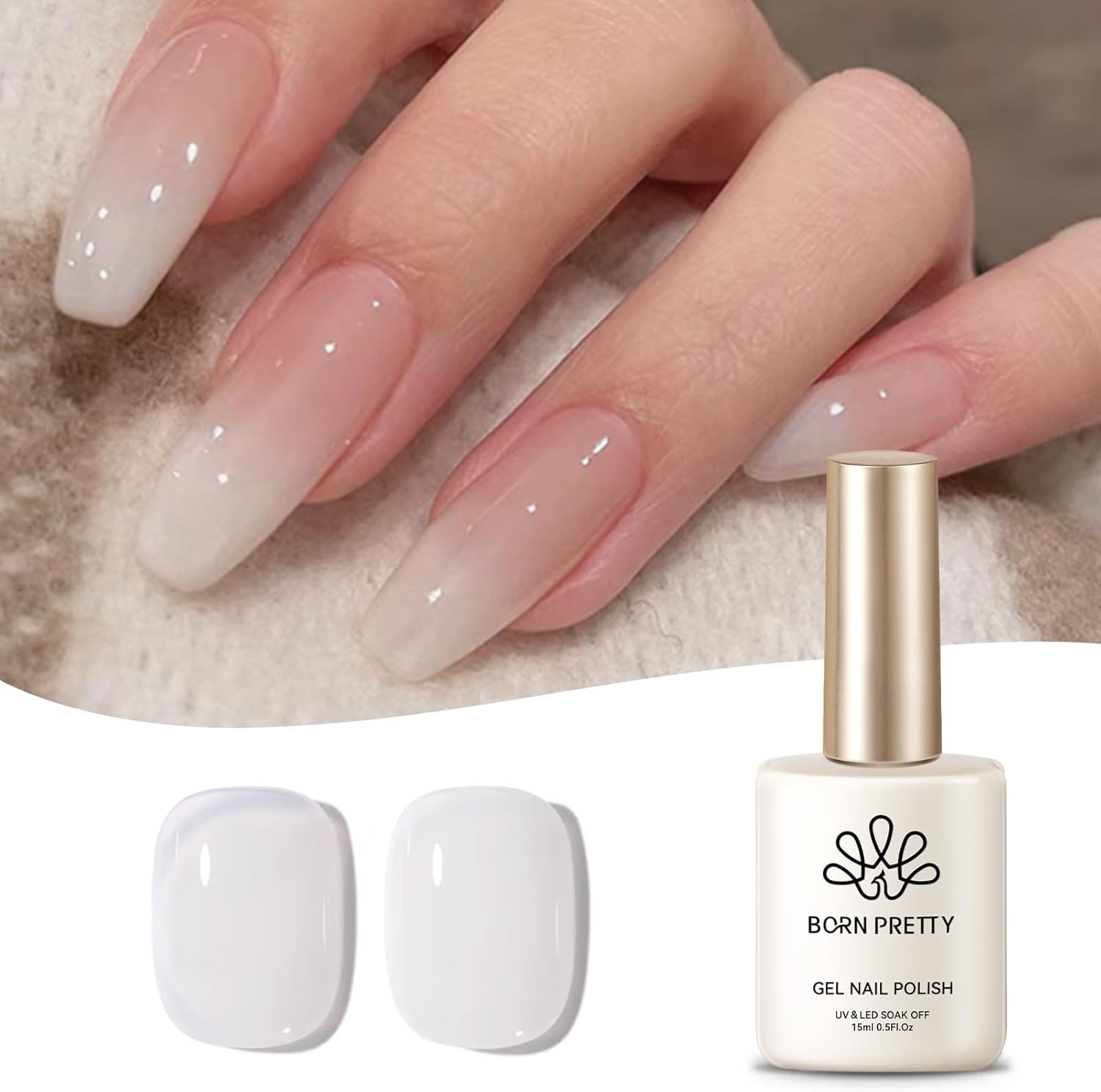 BORN PRETTY Milky White Gel Nail Polish Jelly White Translucent Natural Color X-...