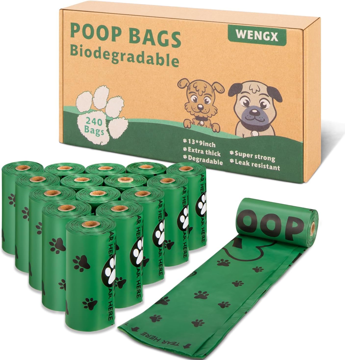 Poo Bags for Dog Waste, Large Poop bags Super Strong 100% Leak Proof Pet Waste B...