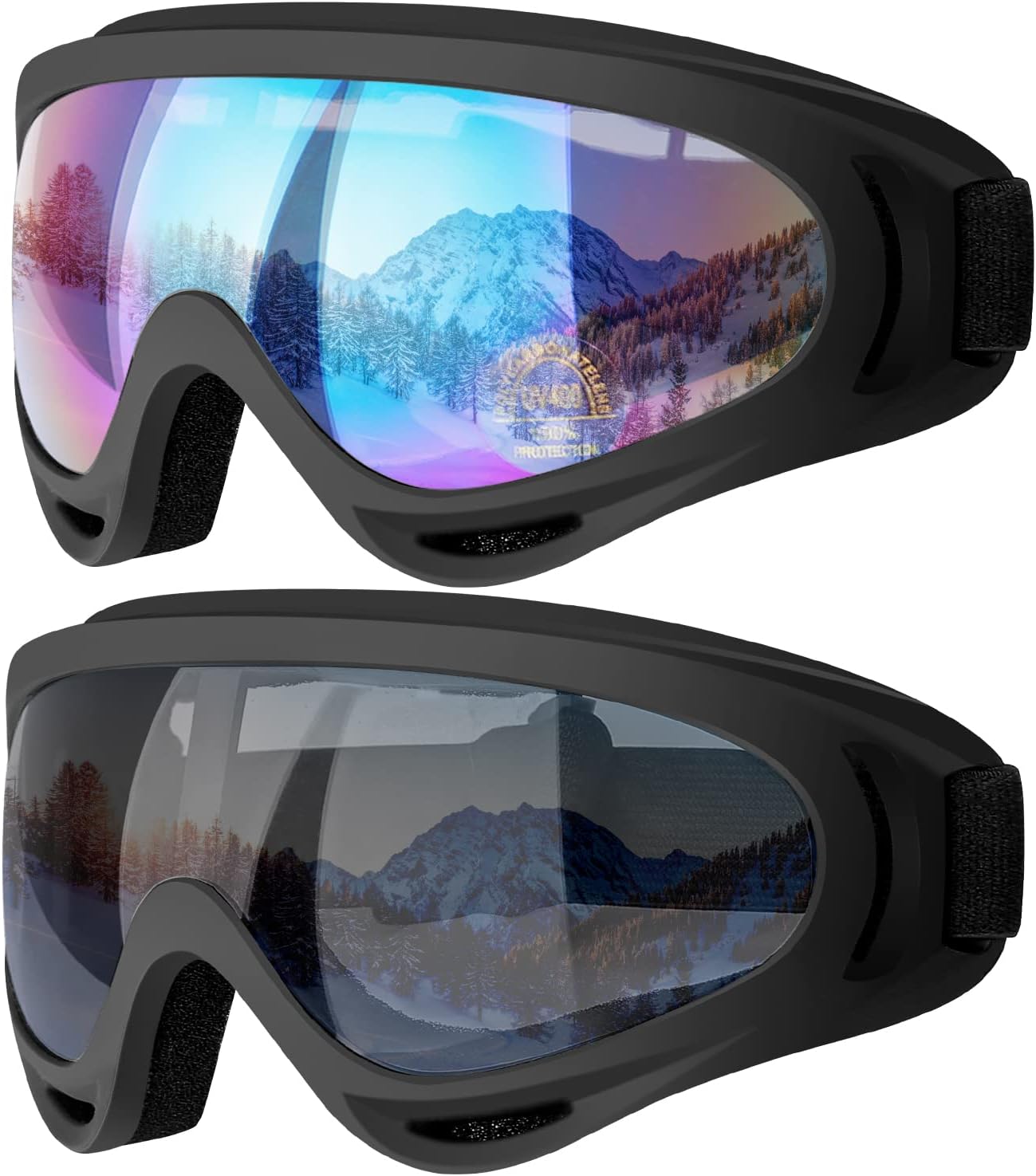 COOLOO Ski Goggles, 2 Pack Snow Goggles Snowboard Goggles for Men Women Kids - U...