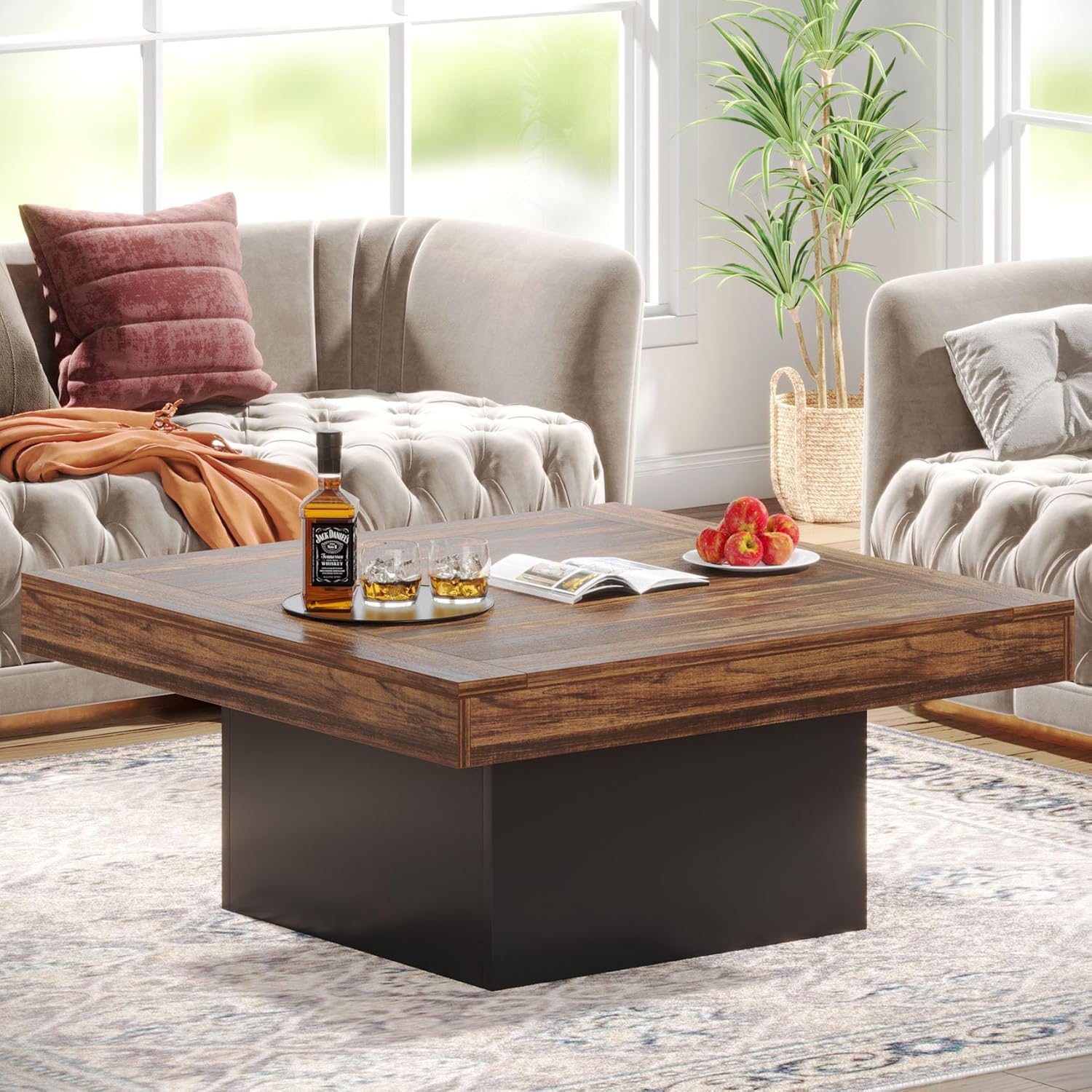Tribesigns Coffee Table Square LED Coffee Table En...