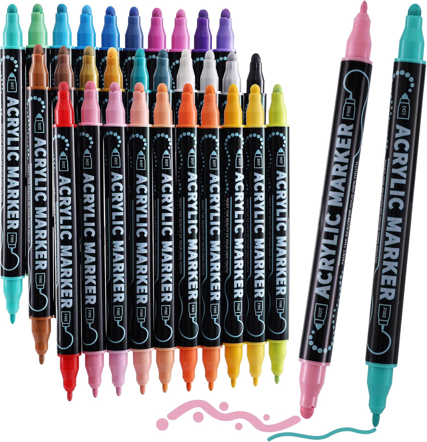 30 Colors Waterproof Dual Tip Acrylic Paint Pens, Dot & Fine Tip Premium Colorin...
