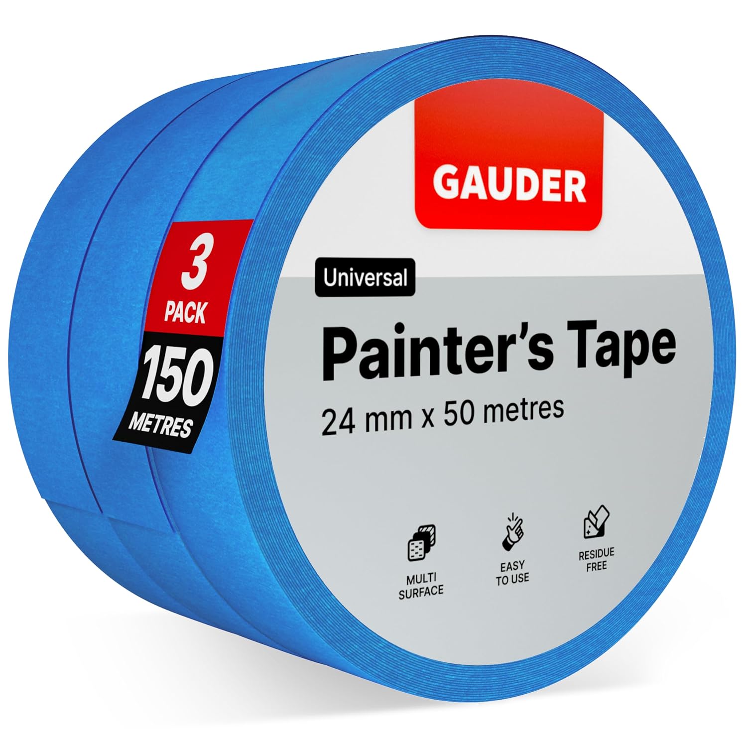 GAUDER Painter's Masking Tape (24 mm x 50 m) | 3 x Masking Tape for Painting and...