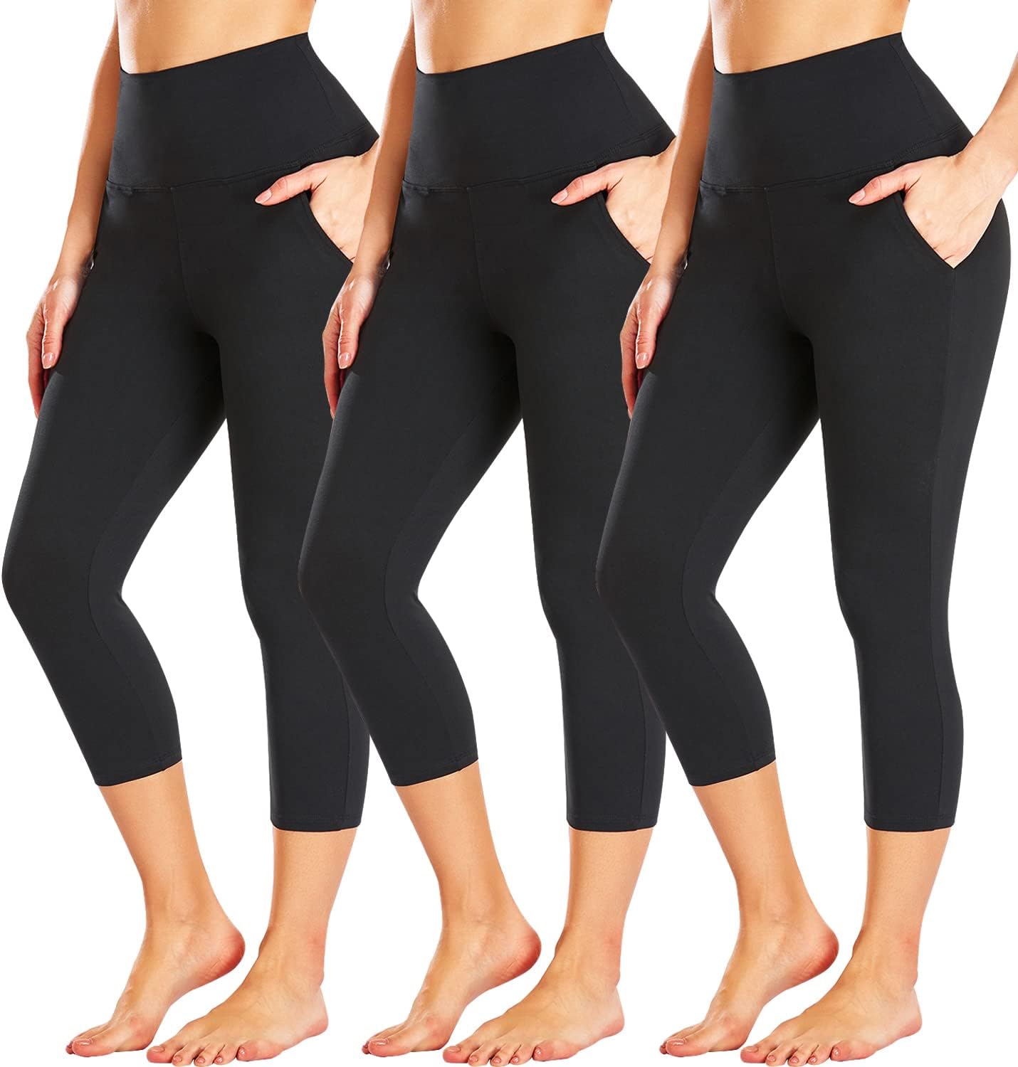 FULLSOFT 3 Pack Capri Leggings for Women - High Waisted Tummy Control Black Work...