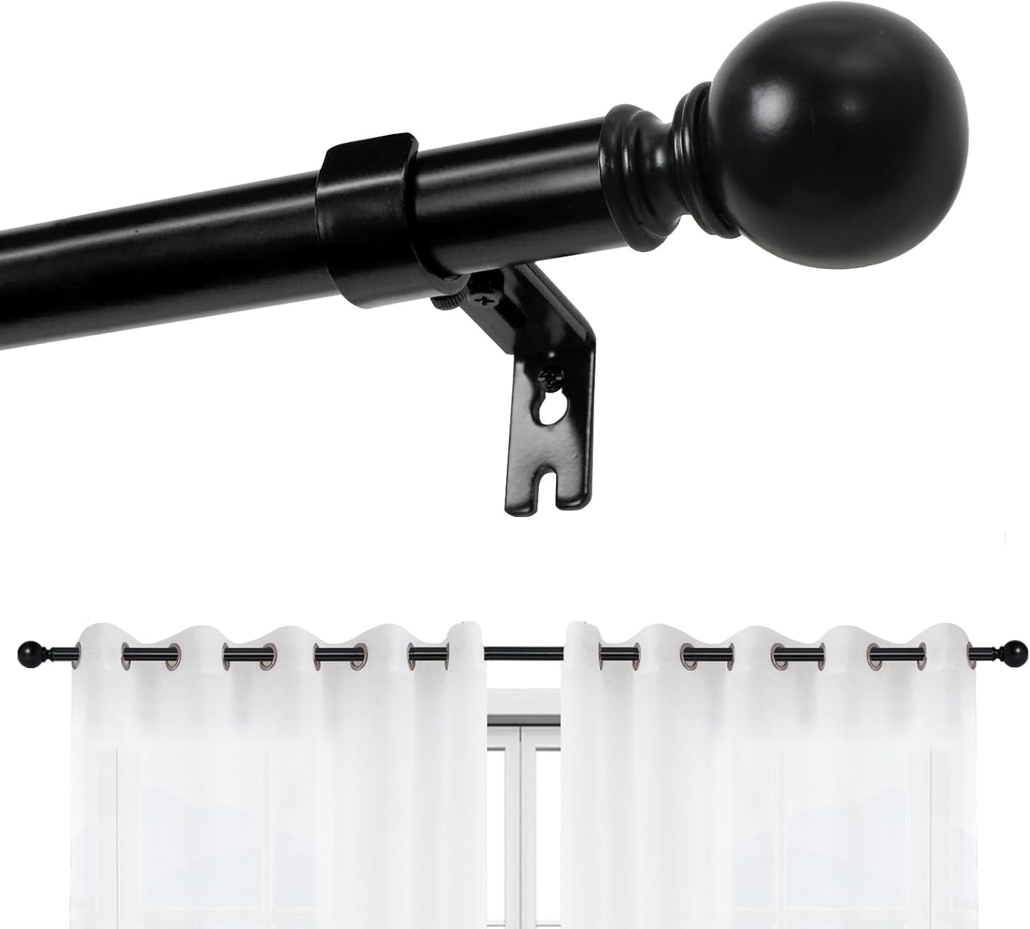 Joydeco Curtain Rods for Windows 66 to 120 Adjustable Black Curtain Rods for Bed...