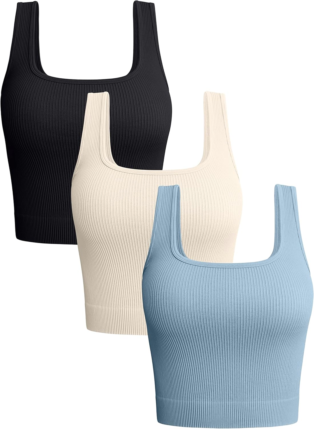 OQQ Women's 3 Piece Tank Tops Ribbed Seamless Workout Exercise Shirts 2025 Summe...
