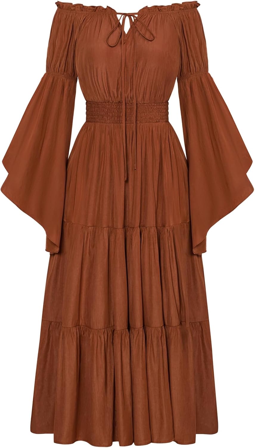 Scarlet Darkness Renaissance Costume Women Off Shoulder Bell Sleeve Tiered Maxi...