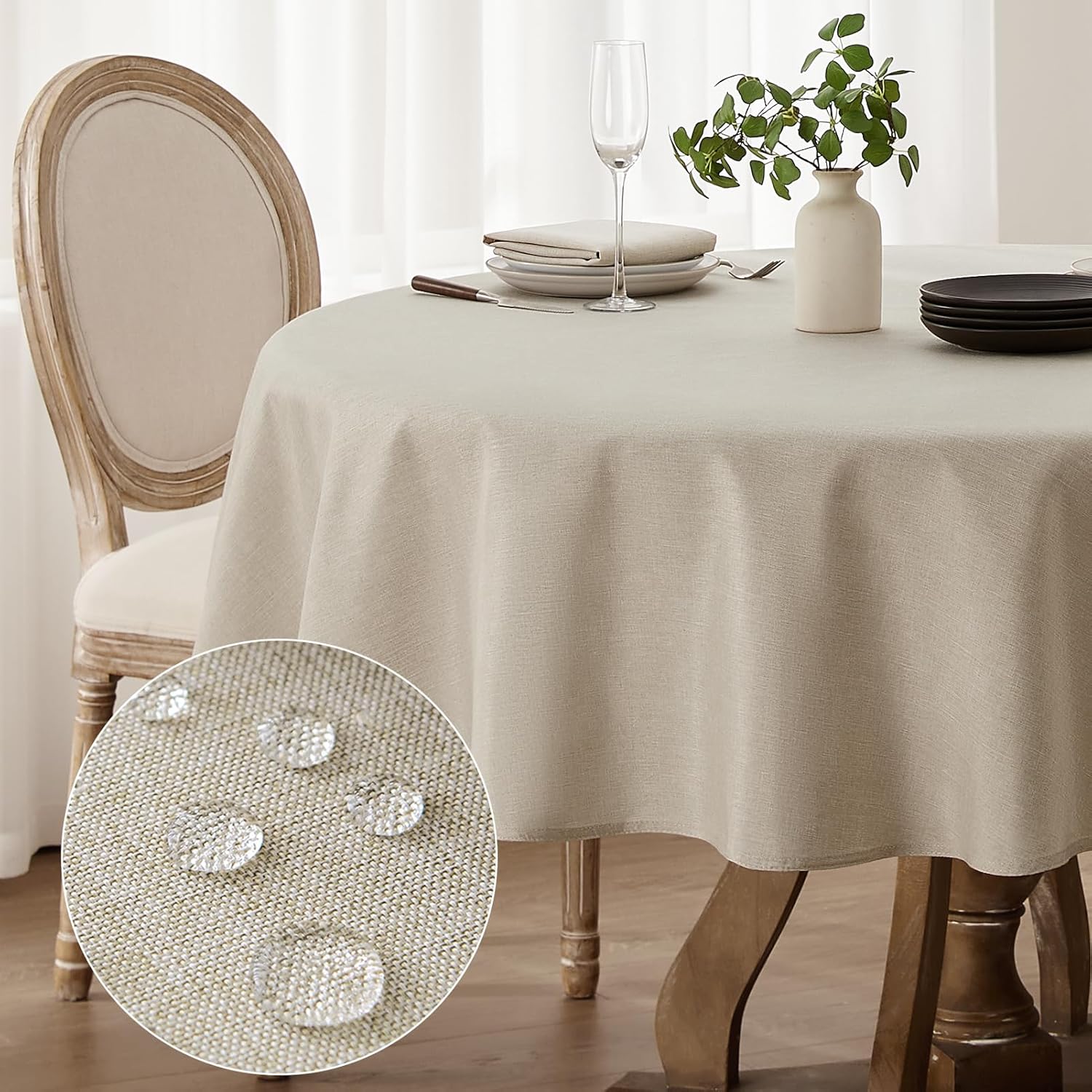 Softalker Small Cream Table Cloth Round 120 cm(47 in)Diameter Faux Linen Tablecl...