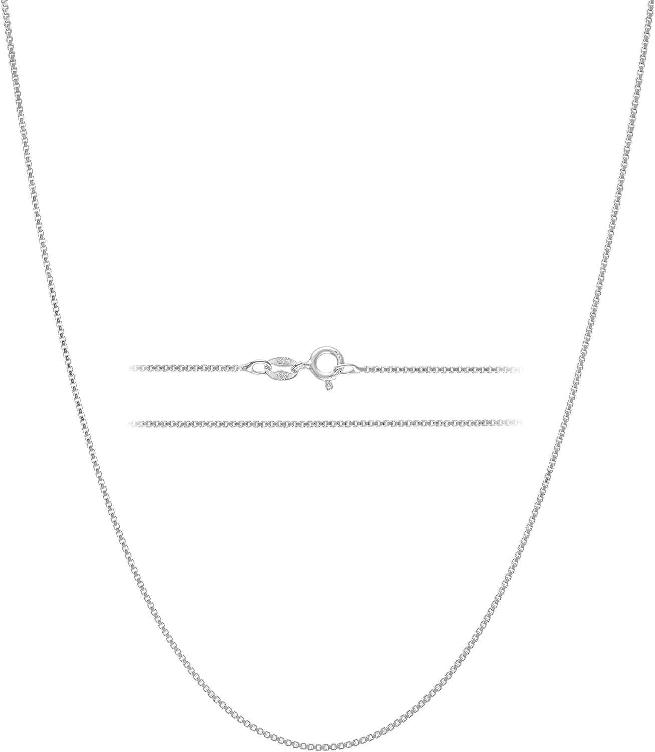 KISPER Sterling Silver Chain Necklace, Box Link - Thin, Dainty, 925 Sterling Sil...