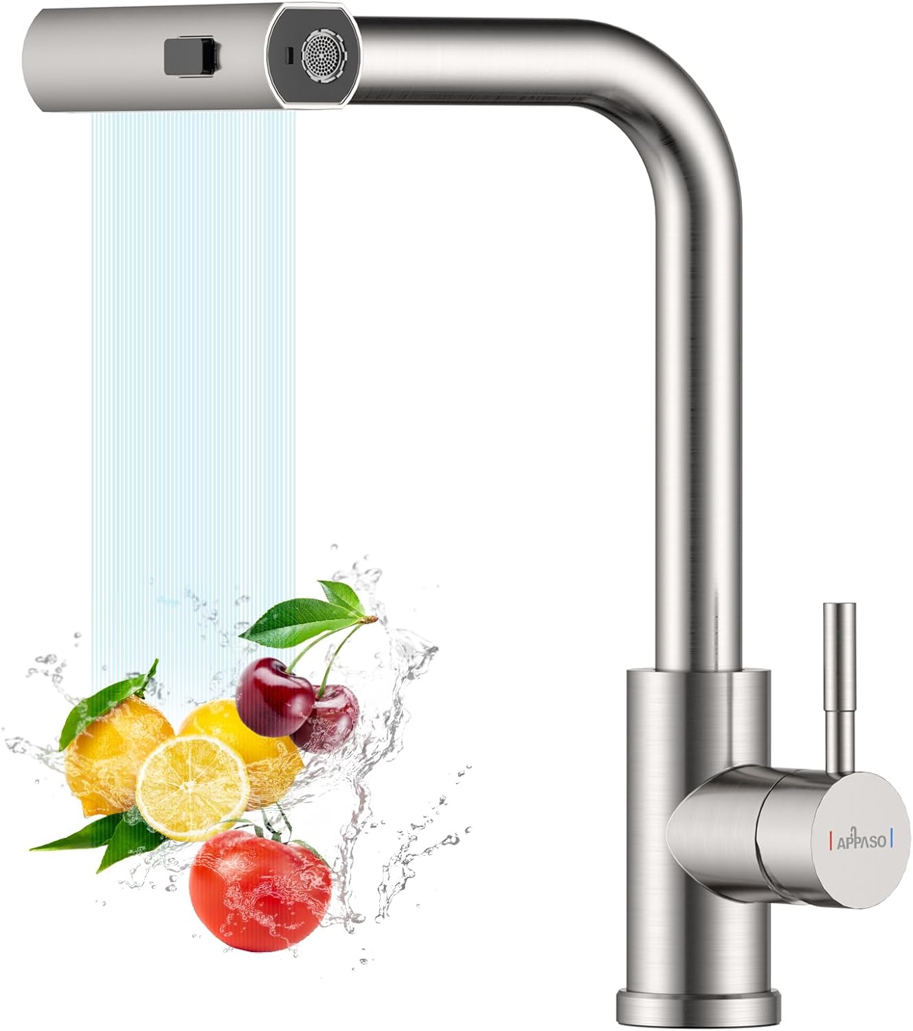 APPASO Waterfall Tap, Waterfall Kitchen Mixer Tap with Pull Out Spray, Stainless...
