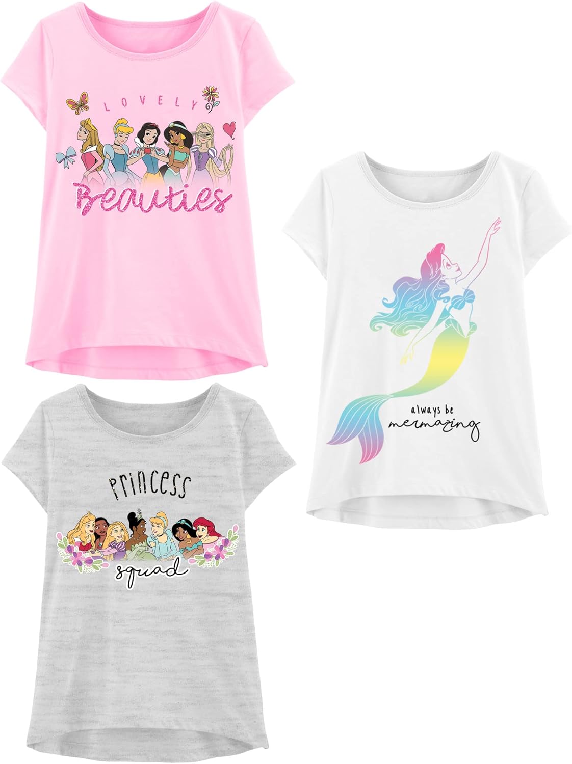 Disney Princess Girls T-Shirt (Sets) Jasmine Ariel Tiana Snow White Belle Rapunz...