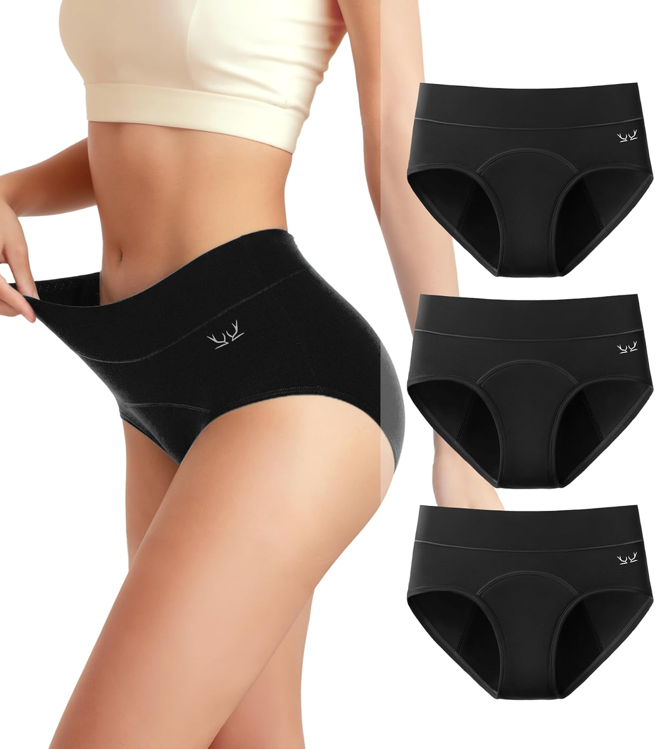 Women's Period Underwear Heavy Flow, High Absorbency Cotton Panties LeakProof Po...