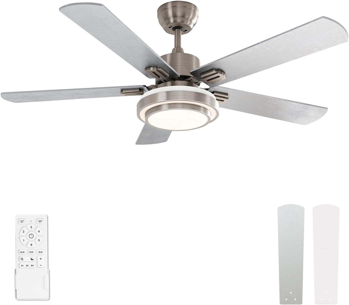 warmiplanet Ceiling Fan with Lights Remote Control, 52 Inch, Brushed Nickel (5-B...