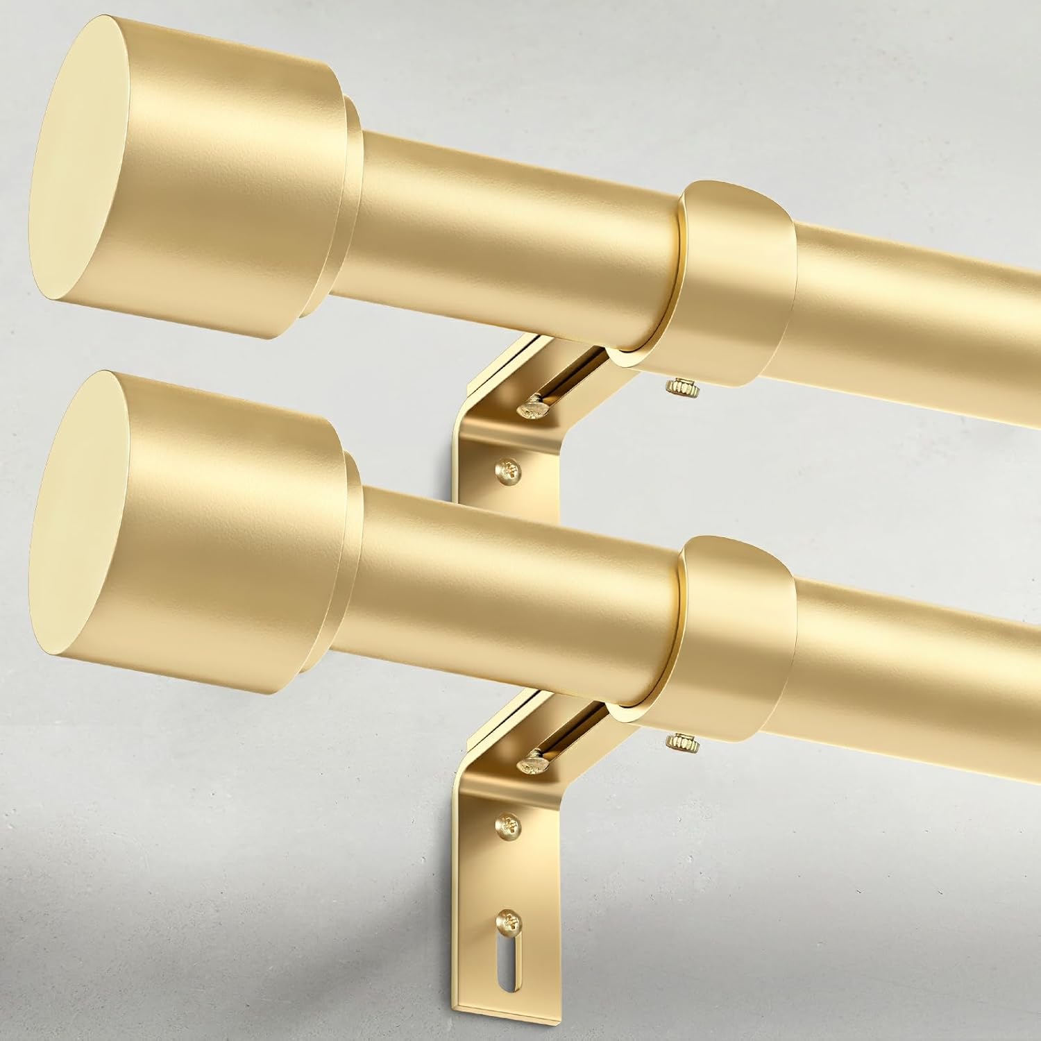 GEEBOBO 2 Pack Gold Curtain Rods for Windows 66 to 120 Inch, 1 Inch Adjustable H...