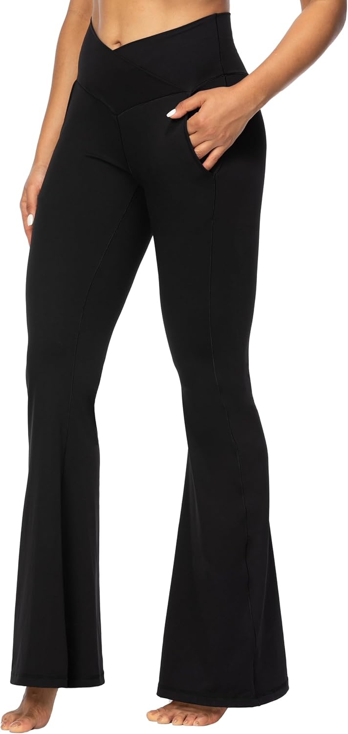 Sunzel Flare Leggings for Women with Pockets, Crossover Yoga Pants with Tummy Co...