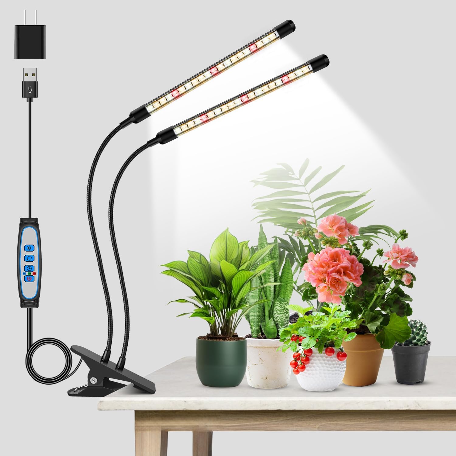 Garpsen Grow Lights for Indoor Plants, 2 Heads Full Spectrum LED Plant Grow Ligh...