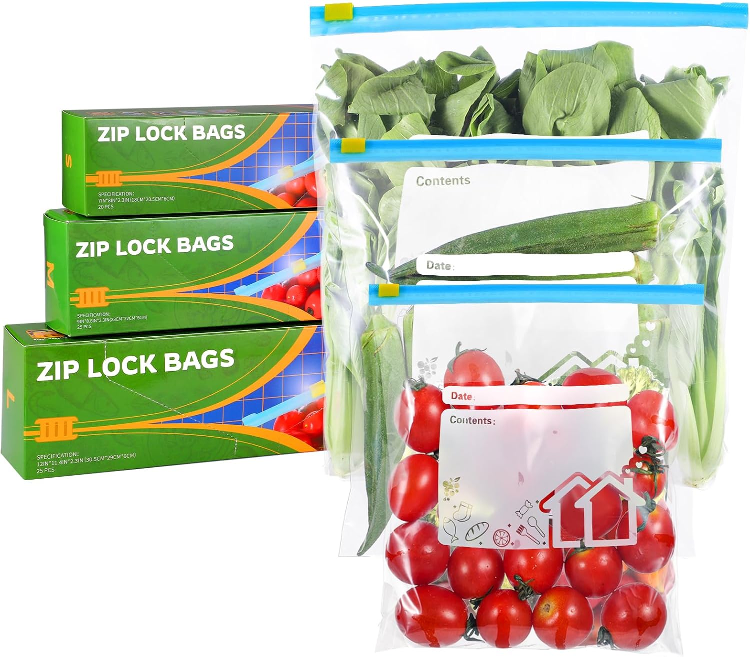 70 Pcs Food Storage Freezer Bags, 3 Sizes Zip Lock Bags (4.55L, 2.27L, 1L), Reus...