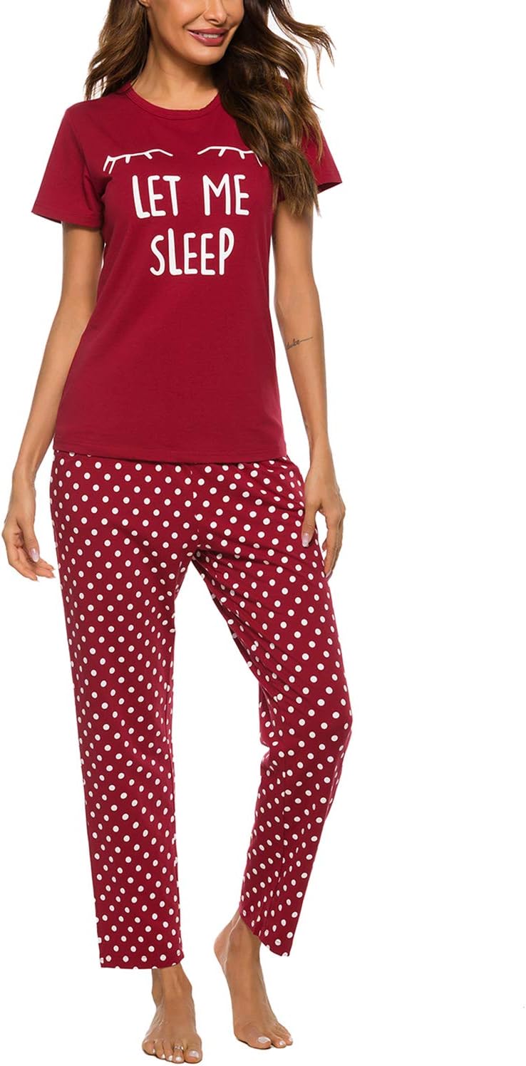 EISHOPEER Women's Pajama Set Printed Short Sleeve Top & Long Pants Sleepwear Pjs...